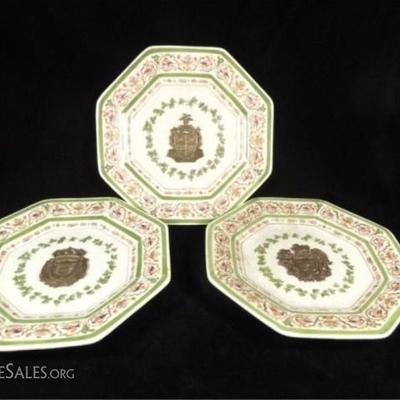 LOT 23C: 3 PC PORCELAIN PLATES WITH BRONZE APPLIQUES