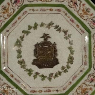 LOT 23C: 3 PC PORCELAIN PLATES WITH BRONZE APPLIQUES