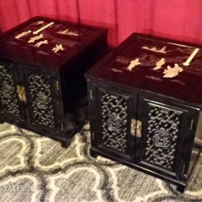 LOT 87B: PAIR CHINESE BLACK LACQUER TABLES