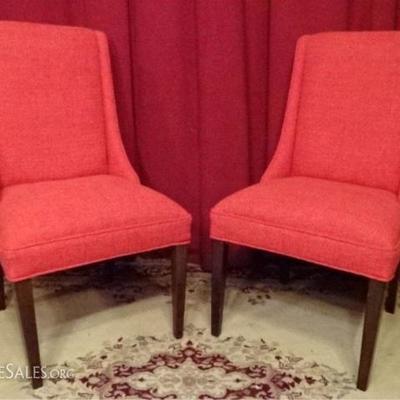 LOT 83: PAIR MODERN CHAIRS, TEXTURED BLOOD ORANGE UPHOLSTERY