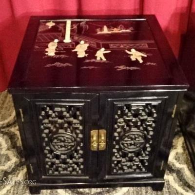 LOT 87B: PAIR CHINESE BLACK LACQUER TABLES
