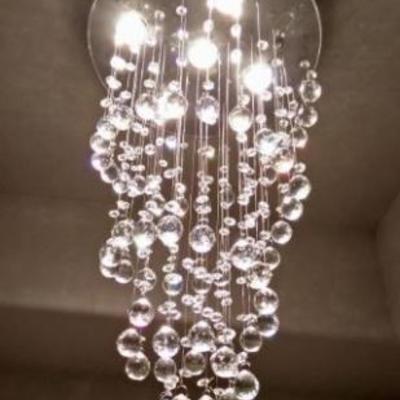 LOT 98: MODERN CHANDELIER, RAIN DROP HELIX WITH CRYSTAL BALLS