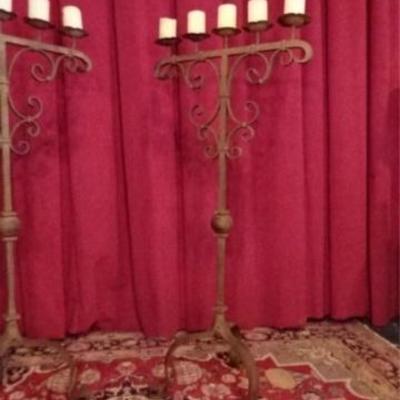 LOT 53B: PAIR 5 LIGHT IRON FLOOR CANDELABRA