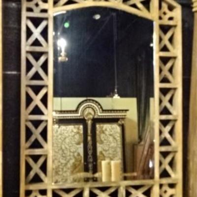LOT 41B: 2 PC CUSTOM WOOD CONSOLE TABLE AND MIRROR, 2 AVAILABLE!
