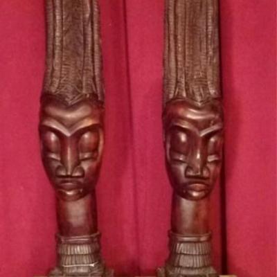 LOT 89C: PAIR AFRICAN HAND CARVED WOOD BUSTS