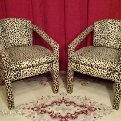 LOT 42C: PAIR MID CENTURY MODERN CHEETAH PRINT ARMCHAIRS