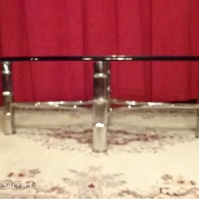 LOT 47: HOLLYWOOD REGENCY CHROME BAMBOO COFFEE TABLE