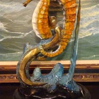 LOT 66: LARGE SEAHORSE BRONZE SCULPTURE