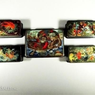 LOT 71C: 5 PC RUSSIAN HAND PAINTED LACQUERED BOXES