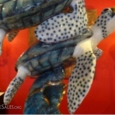 LOT 92A: HUGE PATINATED BRONZE SEA TURTLE SCULPTURE