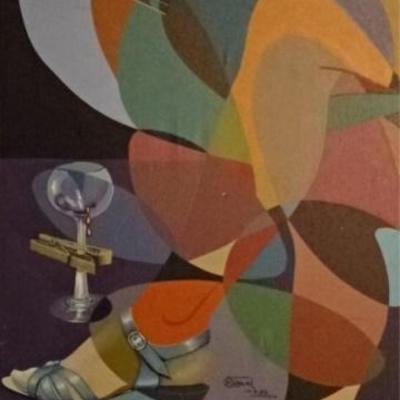LOT 50C: MIGUEL PERALES SURREALIST ACRYLIC ON CANVAS PAINTING
