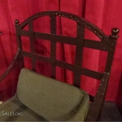 LOT 40A: 7 PC CAST STONE PATIO TABLE AND 6 METAL ARMCHAIRS