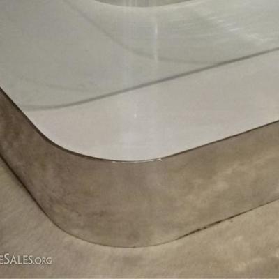 LOT 23A: 1970's GLASS AND POLISHED ALUMINUM COFFEE TABLE