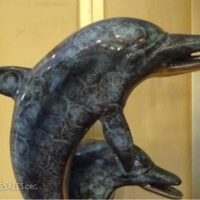 LOT 95A: HUGE PATINATED BRONZE DOLPHIN SCULPTURE