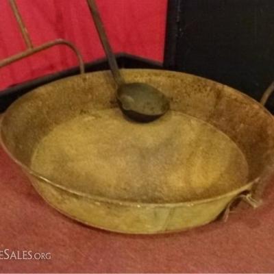 LOT 37D: LARGE 19TH C. IRON COOKING POT WITH LADLE