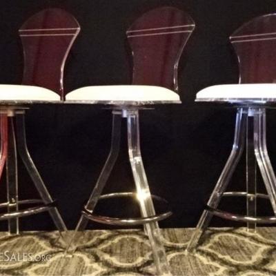 LOT 102A: 3 CLEAR LUCITE AND CHROME BARSTOOLS