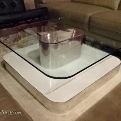 LOT 23A: 1970's GLASS AND POLISHED ALUMINUM COFFEE TABLE