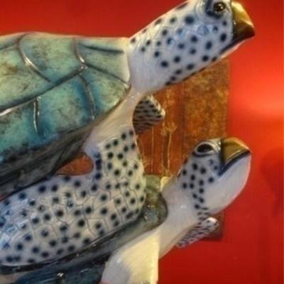 LOT 92A: HUGE PATINATED BRONZE SEA TURTLE SCULPTURE