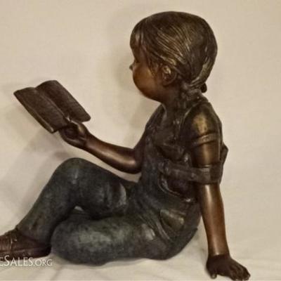 LOT 45: LARGE BRONZE SCULPTURE, GIRL READING BOOK