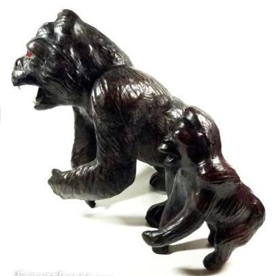 LOT 24B: 2 PC LEATHER WRAPPED GORILLA SCULPTURES