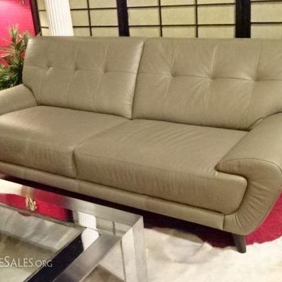 LOT 59: MODERN DESIGN TAUPE LEATHER SOFA - 2 AVAILABLE!