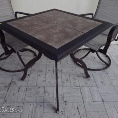 LOT 111: 3 PC PATIO SET, TABLE AND 2 SWIVEL ARMCHAIRS