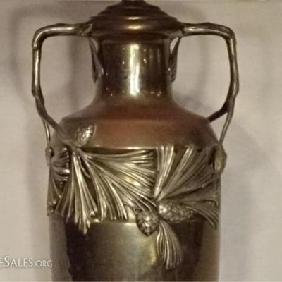 LOT 63: ART NOUVEAU STYLE LAMP, METAL URN FORM BASE