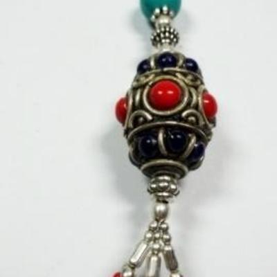 LOT 44C: TIBETAN TURQUOISE, LAPIS & CORAL NECKLACE
