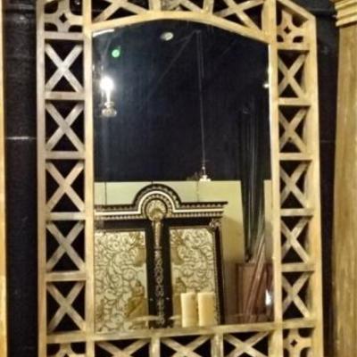 LOT 41A: 2 PC CUSTOM WOOD CONSOLE TABLE AND MIRROR, TWO AVAILABLE!
