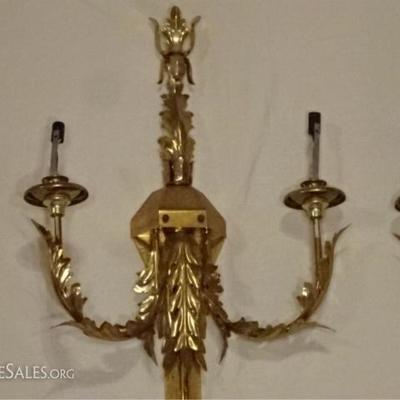 LOT 24D: PAIR LARGE BRASS WALL SCONCES, 6 LIGHTS EACH