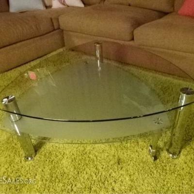 LOT 107A: MODERN CHROME AND GLASS COFFEE TABLE