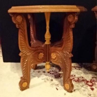 LOT 61D: PAIR CARVED WOOD TABLES