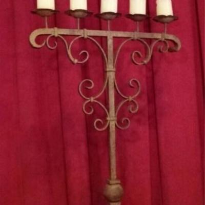 LOT 53B: PAIR 5 LIGHT IRON FLOOR CANDELABRA
