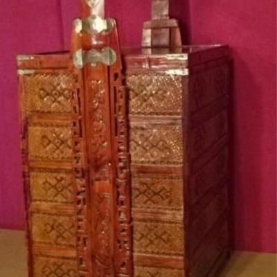 LOT 64D: CHINESE 5 DRAWER WOOD WEDDING BOX