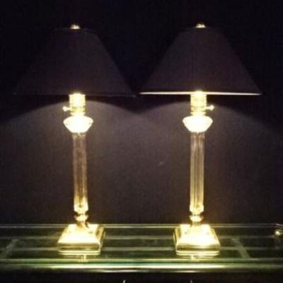 LOT 66D: PAIR NEOCLASSICAL CRYSTAL AND BRASS LAMPS