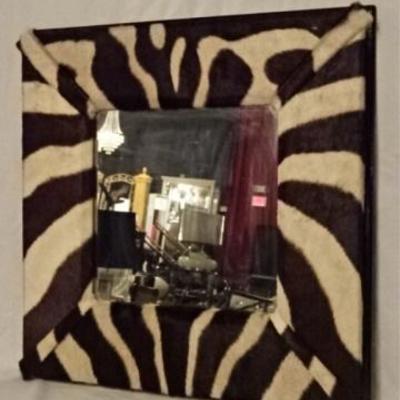 LOT 51C: ZEBRA PRINT NATURAL STEER HIDE FRAMED MIRROR