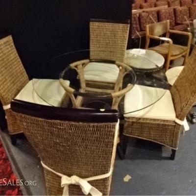 LOT 84C: 5 PC WICKER DINING SET, TABLE & 4 CHAIRS