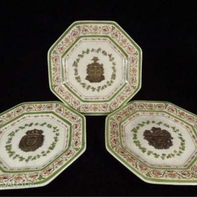 LOT 23C: 3 PC PORCELAIN PLATES WITH BRONZE APPLIQUES