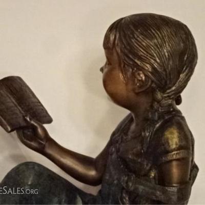 LOT 45: LARGE BRONZE SCULPTURE, GIRL READING BOOK