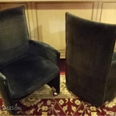 LOT 25B: PAIR MID CENTURY MODERN VELVET ARM CHAIRS