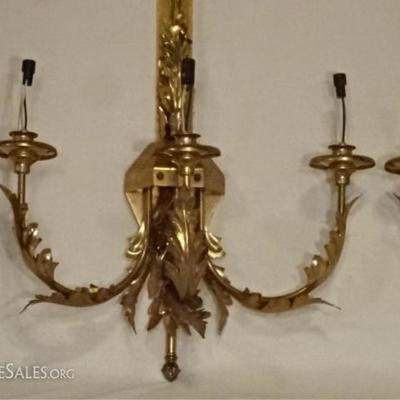 LOT 24D: PAIR LARGE BRASS WALL SCONCES, 6 LIGHTS EACH