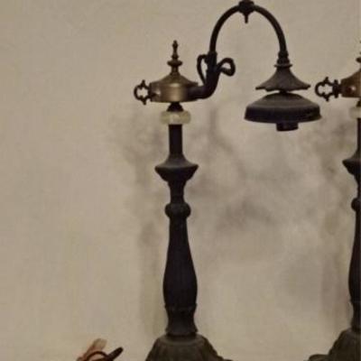 LOT 65C: PAIR VINTAGE METAL BRIDGE ARM LAMPS, EARLY 20TH C.