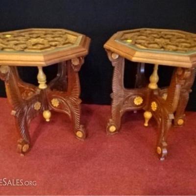 LOT 61D: PAIR CARVED WOOD TABLES