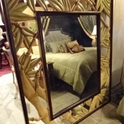 LOT 55B: HUGE BAMBOO MOTIF WOOD MIRROR