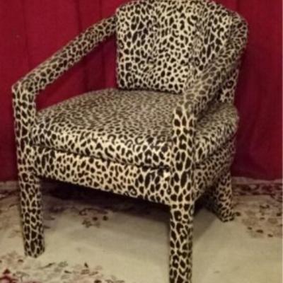 LOT 42C: PAIR MID CENTURY MODERN CHEETAH PRINT ARMCHAIRS
