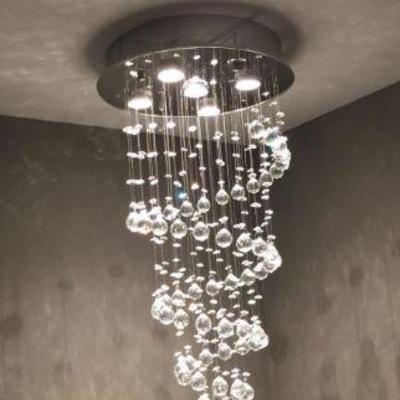 LOT 98: MODERN CHANDELIER, RAIN DROP HELIX WITH CRYSTAL BALLS