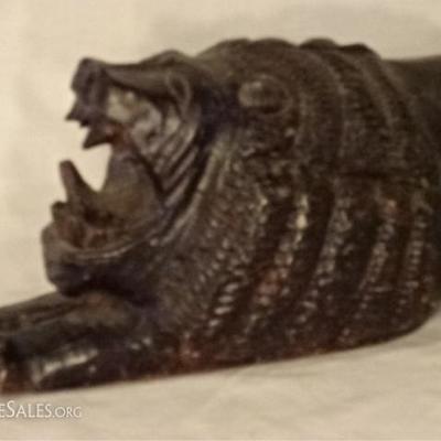 LOT 67C: AFRICAN CARVED WOOD RECLINING LION SCULPTURE