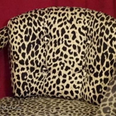 LOT 42C: PAIR MID CENTURY MODERN CHEETAH PRINT ARMCHAIRS