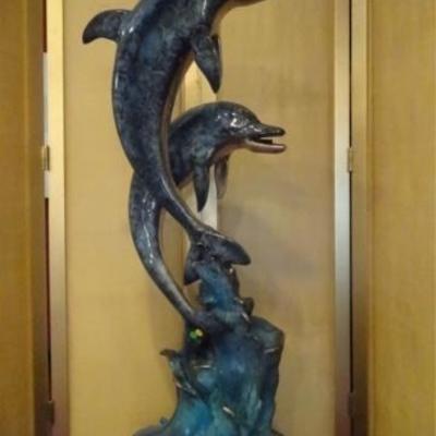 LOT 95A: HUGE PATINATED BRONZE DOLPHIN SCULPTURE