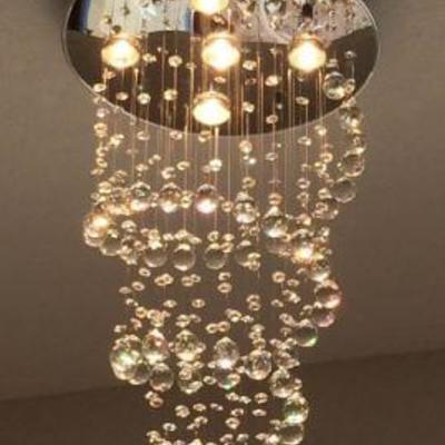 LOT 98: MODERN CHANDELIER, RAIN DROP HELIX WITH CRYSTAL BALLS